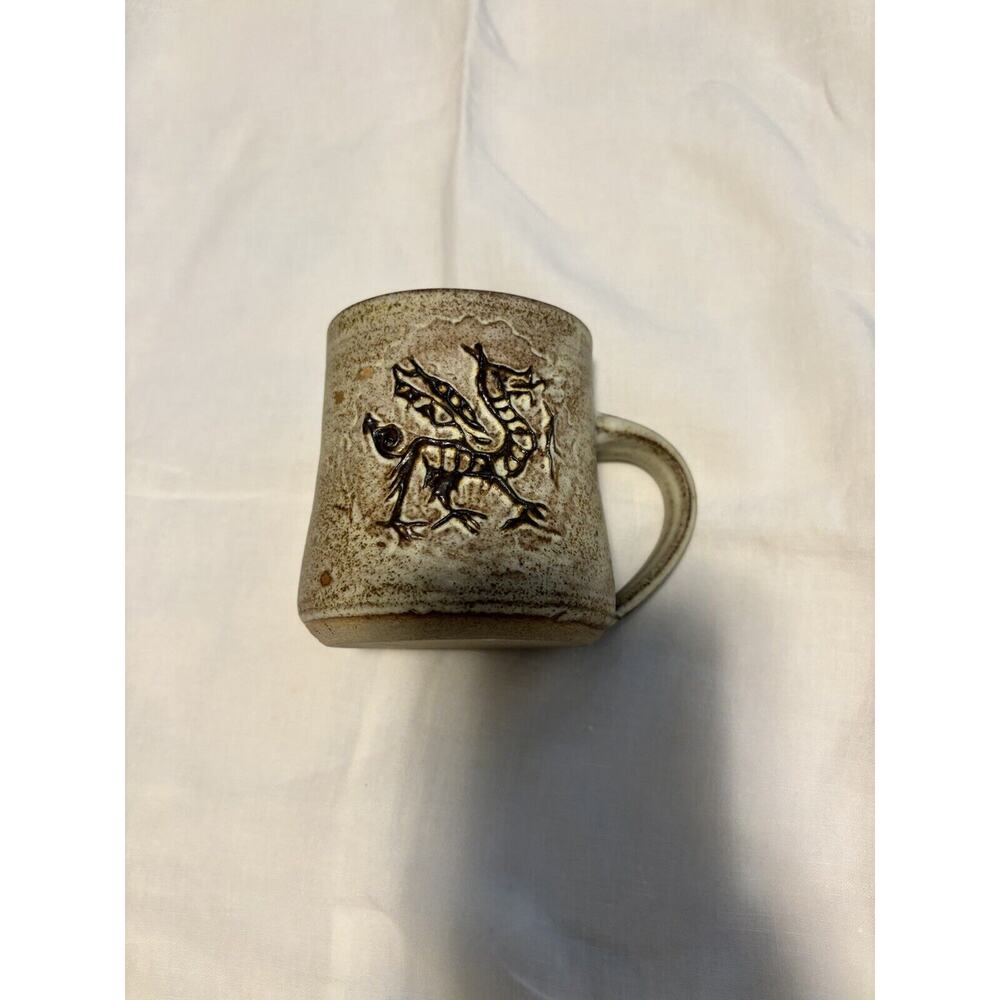 Unique Gift. Artisan Mug Dinosaur Design Ceramic, Pottery, Vintage